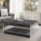 Fleur Linen/Velvet Button Tufted Clear Acrylic Side Cocktail Table Ottoman
